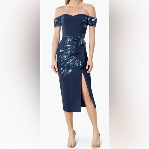 Dress The Population | Alani Off-the-Shoulder Sequin Midi Dress | Size XXL - Picture 1 of 10